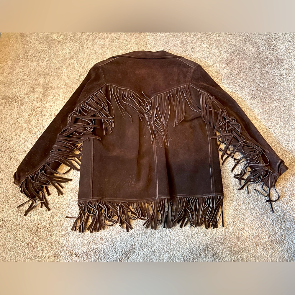 Vintage 60s/70s Brown Genuine Suede Leather Fringe Coat, Size 36